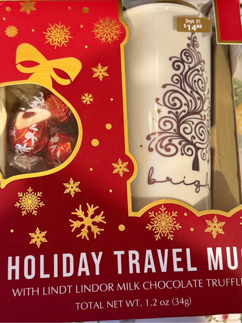 White Holiday Travel Mug Gift Set with Lindt Chocolates